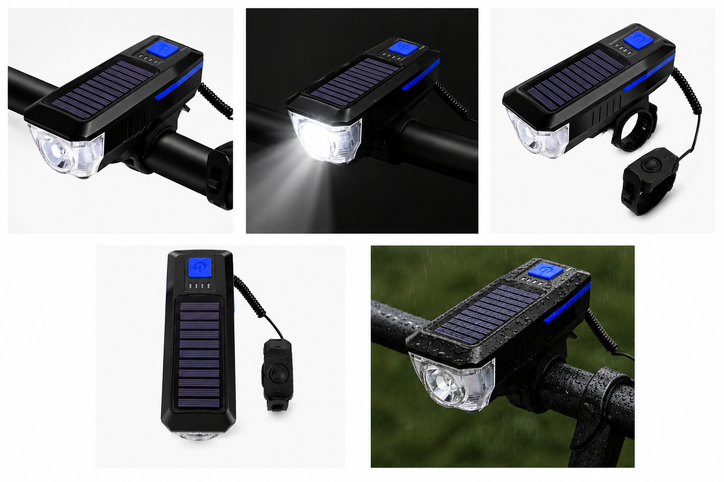 Luz LED Delantera para Bicicleta Solar con Bocina